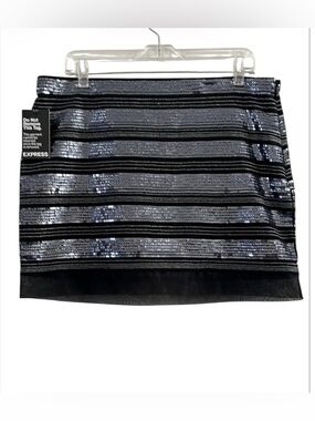 Express  Black and Silver Sequin Mini Skirt Size 12 NWT